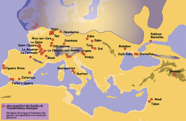 Figure 1. Sites where typical Neanderthal fossils have been found.