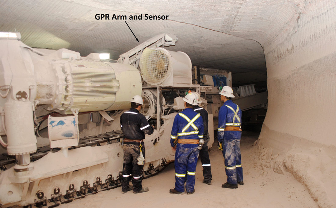 Picture of a Mining Machine at a Potash Mine with the GPR Sensor in the Deployed Position